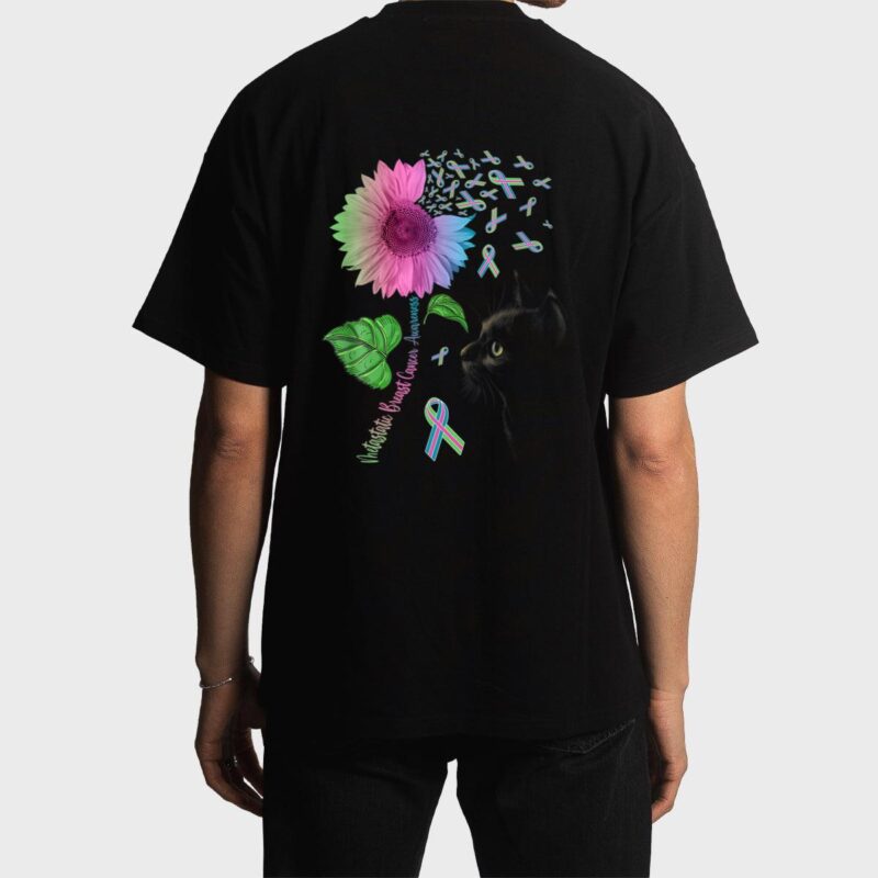 Black Cat Sunflower Metastatic Breast Cancer Awareness Day Men T-Shirt