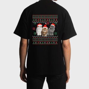 Cat Christmas Ugly Sweater Santa Hat Gifts For Cat Lover Men T-Shirt