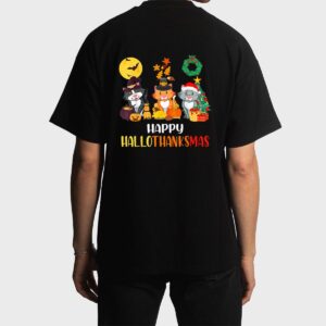 Cat Halloween Christmas Happy Hallothanksmas Thanksgiving Men T-Shirt