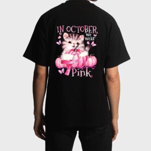 Cat Pumpkin Halloween In October We Wear Pink Breast Cancer Men T-Shirt