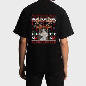 Cat Reindeer Antlers Headband Funny Ugly Christmas Sweater Men T-Shirt