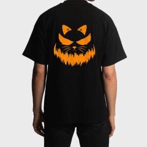 Cat Scary Pumpkin Face Jack O Lantern Halloween Costume Men T-Shirt