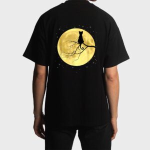 Cat Silhouette On Moon Mystical Cat Halloween Cat And Moon Men T-Shirt