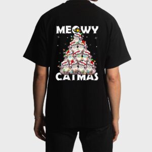 Cat Xmas Lights Santa Meowy Catmas Cat Christmas Ree Men T-Shirt