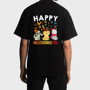 Cats Happy HalloThanksMas Thanksgiving Christmas Men T-Shirt