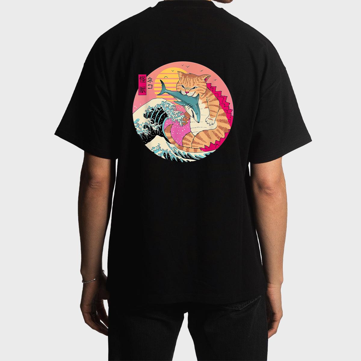 Catzilla Vintage Cute Cat Art Japanese Cat Lover For Girls Men T-Shirt