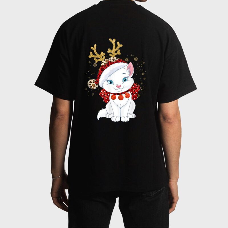 Christmas Cat Reindeer light Antlers Men T-Shirt