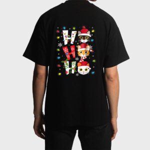 Christmas Ho Ho Ho Cat Lovers Lights Pajamas Funny Xmas Men T-Shirt