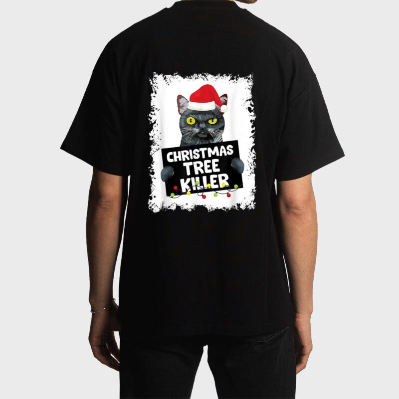 Christmas Tree Killer Naughty Black Cat Christmas Men T-Shirt