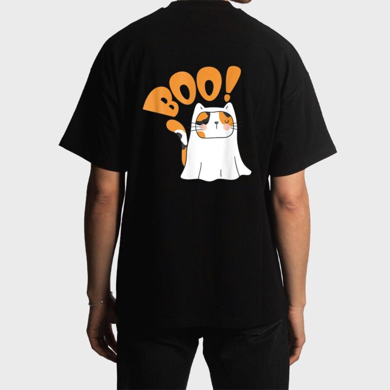 Cut Cat Ghost Halloween Boo Saying Men T-Shirt