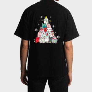 Cute Cat Christmas Tree Lights Snow Xmas Pajama Cat Lover Men T-Shirt