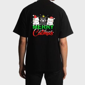 Cute Cat Lover Xmas Lights Santa Merry Catmas Cat Christmas Men T-Shirt