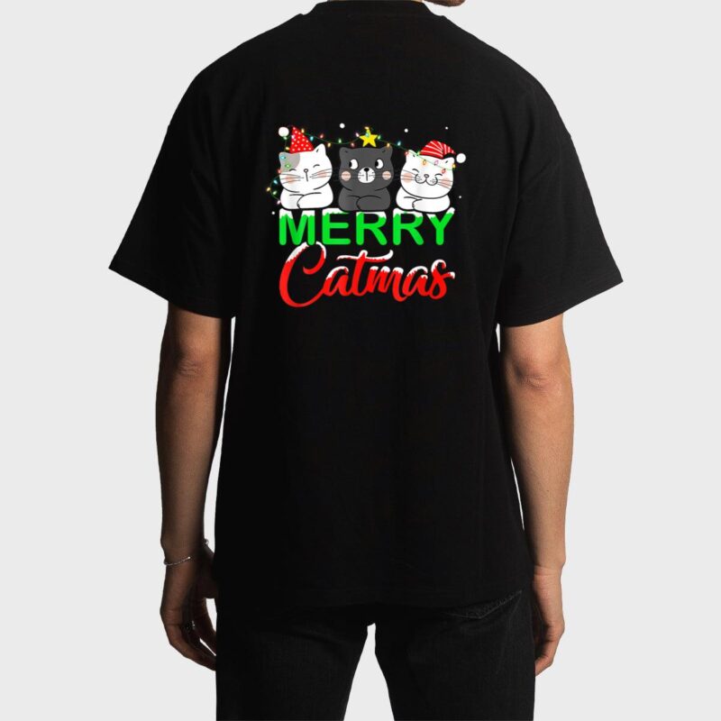 Cute Cat Lover Xmas Lights Santa Merry Catmas Cat Christmas Men T-Shirt