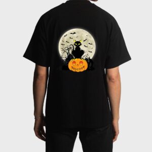 Cute Halloween Black Cat Witch Hat Pumpkin Men T-Shirt
