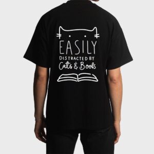Easily Distracted-Cats And Books Funny Gift For Cat Lovers Men T-Shirt