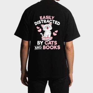 Easily Distracted By Cats and Books Cute Cat Book Lover Men T-Shirt