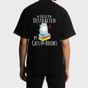Easily Distracted by Cats and Books - Funny Cat & Book Lover Men T-Shirt