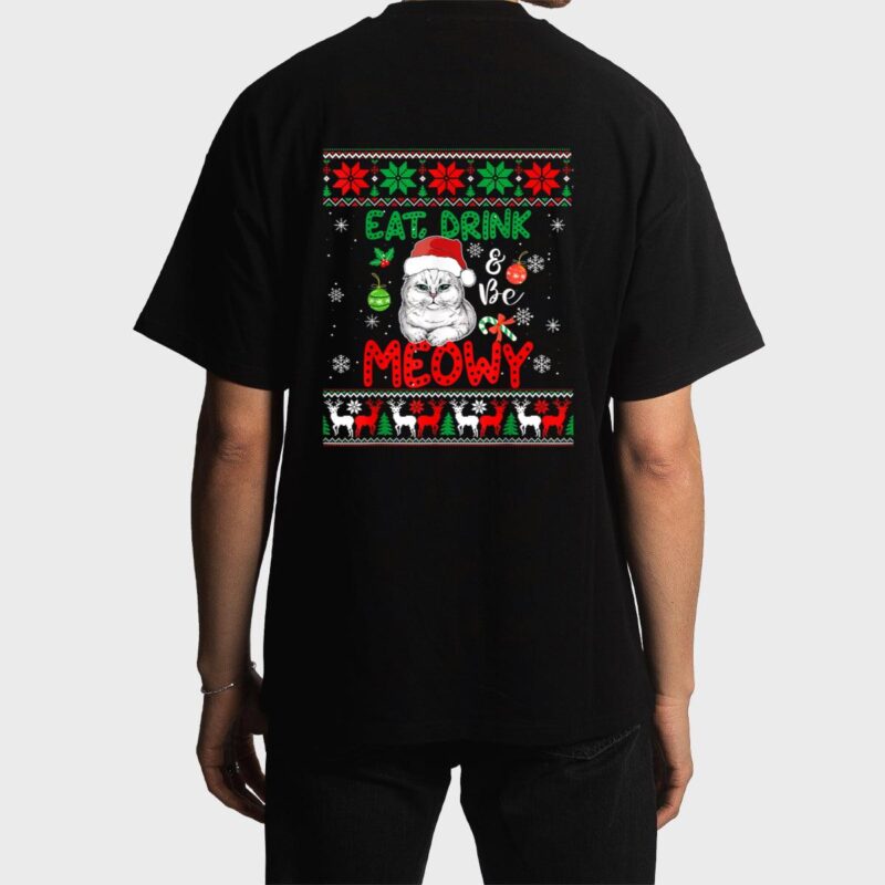 Eat, Drink, And Be Meowy - Funny Christmas Cat Outfit Men T-Shirt