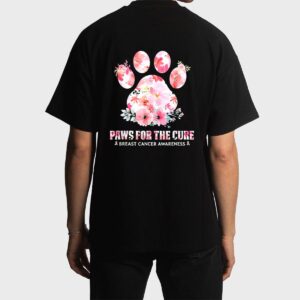 Floral Paws For He Cure Dog Cat Breast Cancer Awareness Men T-Shirt