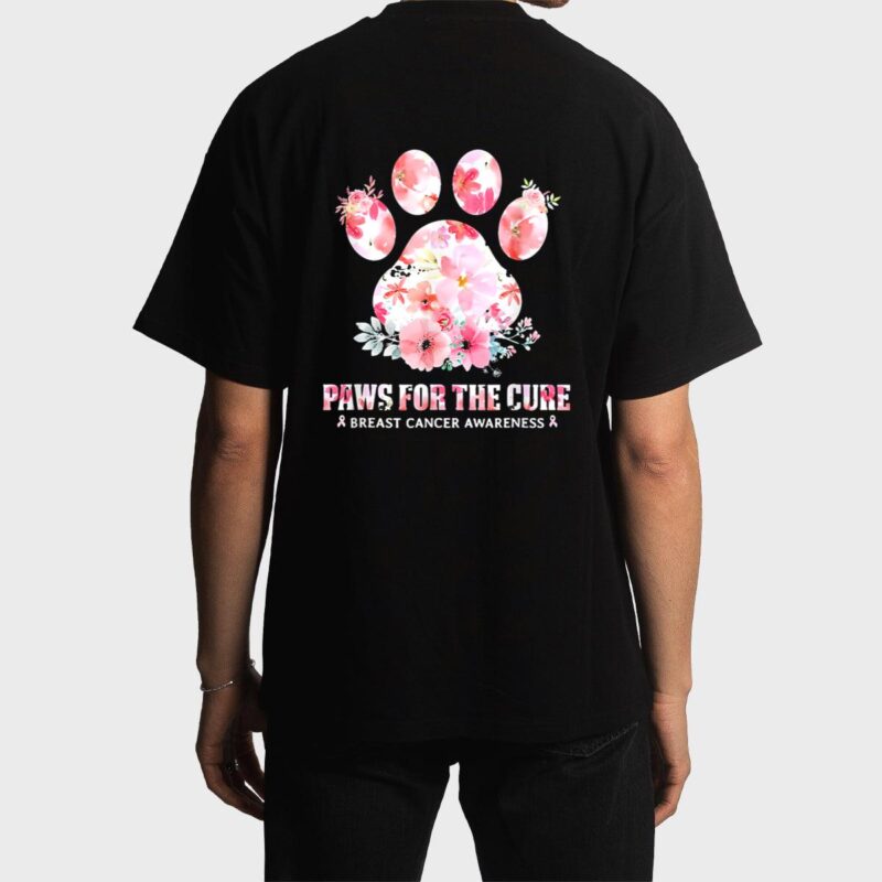 Floral Paws For He Cure Dog Cat Breast Cancer Awareness Men T-Shirt
