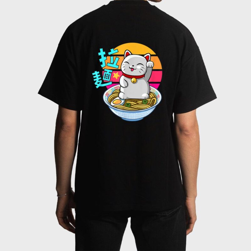 Fortune Cat Ramen Kawaii Maneki Neko Men T-Shirt
