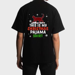Funny Cat Christmas Lights Buffalo Red Plaid Xmas Gift Girls Men T-Shirt