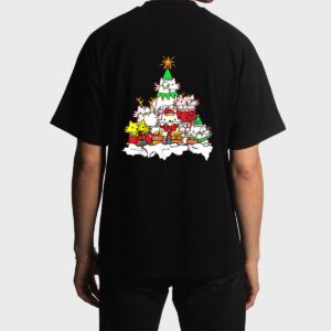 Funny Cat Christmas Tree Lights Costume Matching Pajama Gift Men T-Shirt