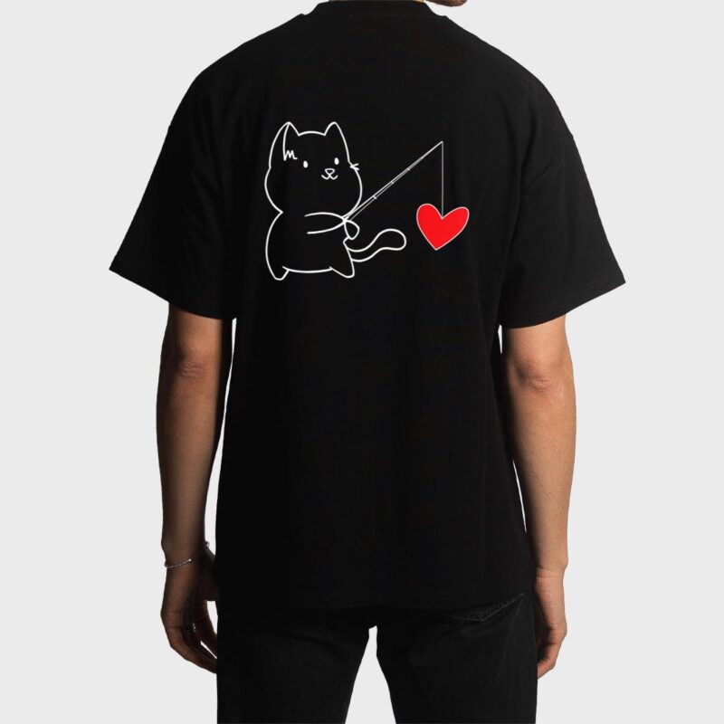Funny Cat Fishing Heart Valentines Day Men T-Shirt