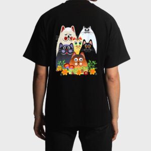 Funny Cat Happy Colorful Flowers Men T-Shirt