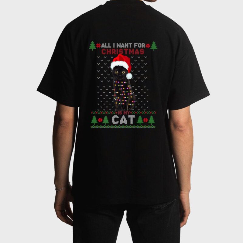 Funny Cat lovers Cute Cat Santa Hat Ugly Christmas Sweater Premium Men T-Shirt