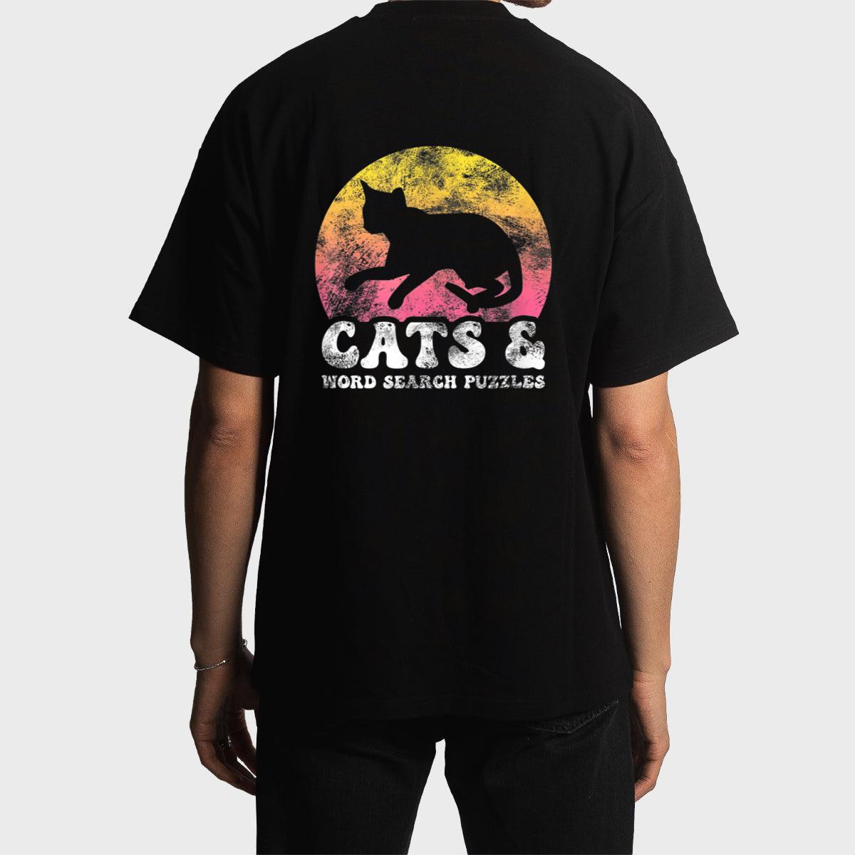 Funny Cats Word Search Puzzles Vintage Retro Hobby Men T-Shirt