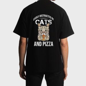 Funny Easily Distracted By Cats And Pizza Lovers Cat Lovers Men T-Shirt