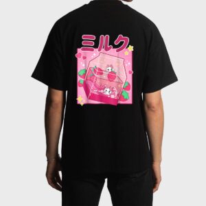 Funny Retro 90s Strawberry Milkshake Carton Kawaii Anime Cat Men T-Shirt