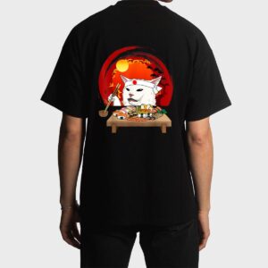Funny White Cat Meme Eating Sushi Kawaii Sushi Cat Men T-Shirt