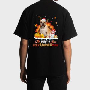 HalloThanksMas Halloween Thanksgiving Christmas Bulldog Men T-Shirt