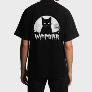 Halloween Black Cat Vampire With Full Moon - Vampurr Pun Men T-Shirt