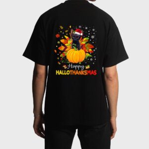 Happy Hallothanksmas Cat Halloween Thanksgiving Christmas Men T-Shirt