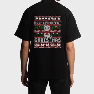 Have A Purrfect Christmas Cat Funny Pajama Ugly Sweater Men T-Shirt