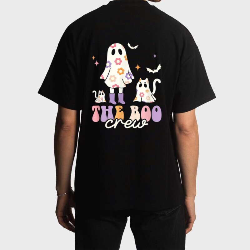 He Boo Crew Spooky Season Ghost Cat Halloween Groovy Retro Men T-Shirt