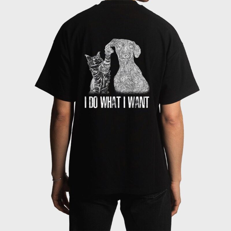 I-Do-What I-Want Cat With-Dog Hand Drawn-Portrait Men T-Shirt