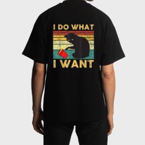 I Do What I Want Cat Coffee Black Cat Red Cup Funny Graphic Men T-Shirt