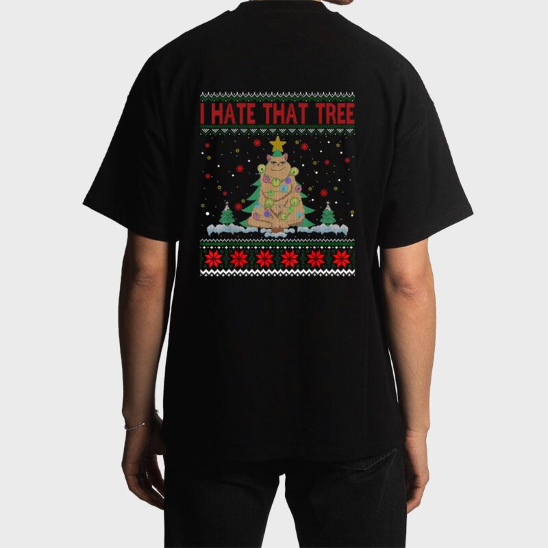 I Hate That Tree Funny Cats Christmas Tree Men T-Shirt
