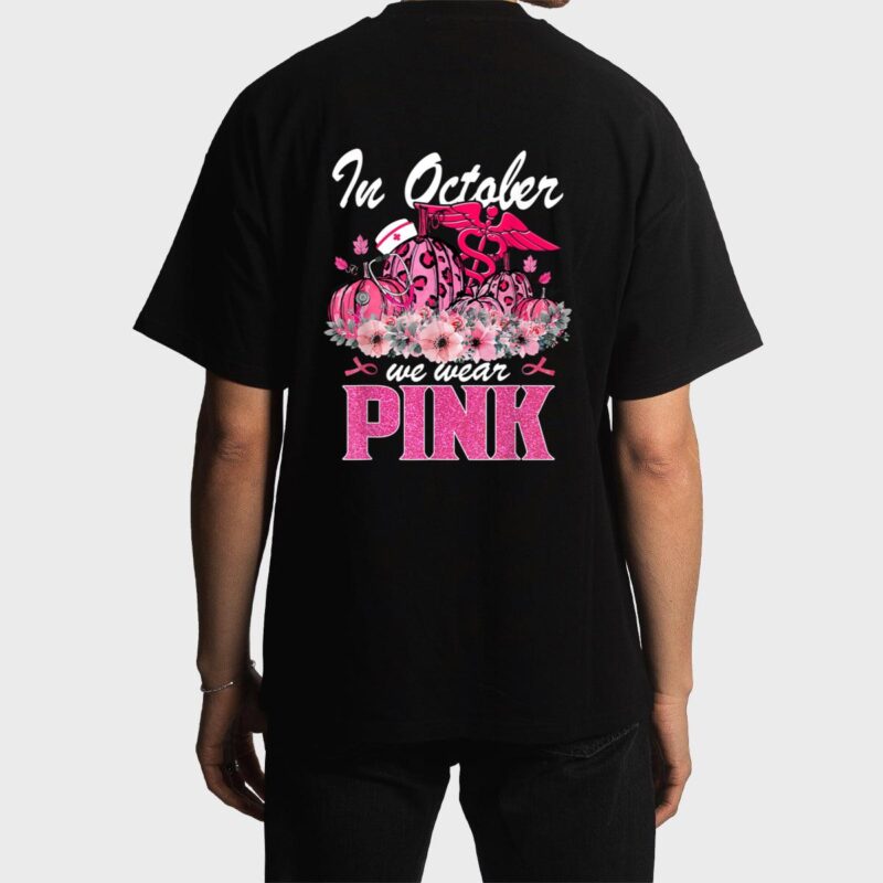 In October We Wear Pink Nurse Life Pumpkin Leopard Halloween Men T-Shirt