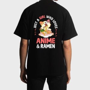 Just a Girl Who Loves Anime Cat and Ramen Girls Teens Women Men T-Shirt