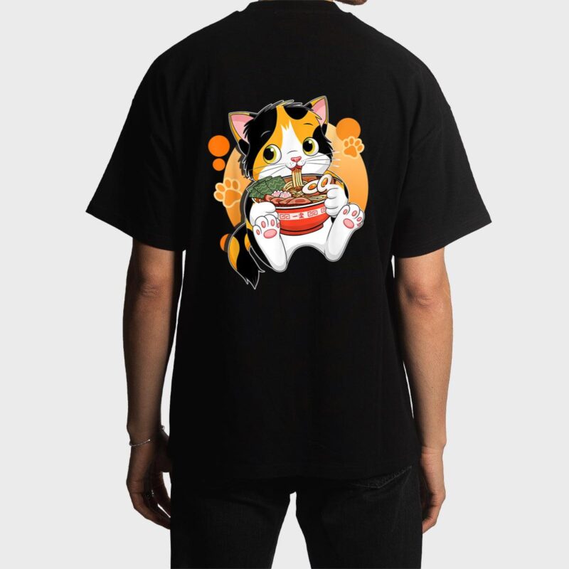 Kawaii Anime Cat  Japanese Ramen Noodles Gift Men T-Shirt
