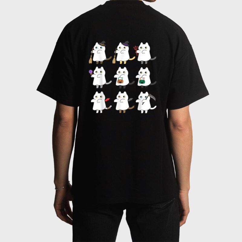 Kawaii Cat Ghosts Black Cat Halloween Cute Costume Spooky Men T-Shirt