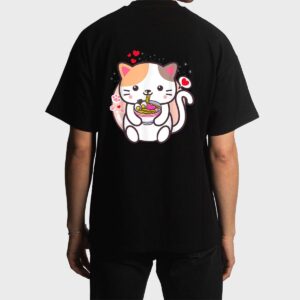 Kawaii Cat Ramen Anime Japanese Food Girls Official Teenager Men T-Shirt