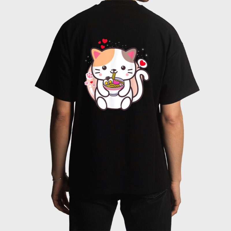 Kawaii Cat Ramen Anime Japanese Food Girls Official Teenager Men T-Shirt