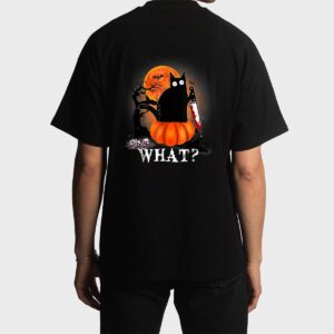 Killer Halloween Scary Moon Black Cat With Knife Pumpkin Men T-Shirt