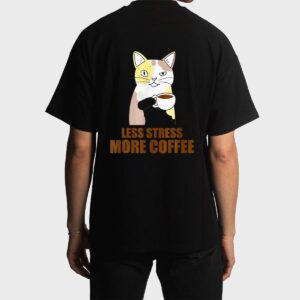 Less Stress More Coffee Funny Cat Caffeine Coffee Lover Men T-Shirt